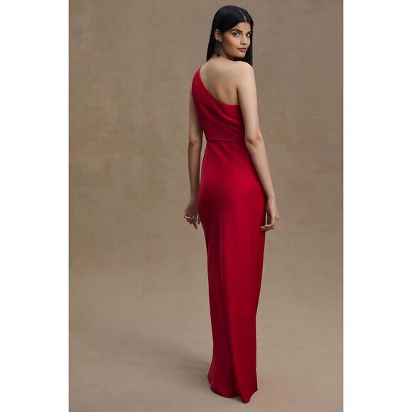 NWT Anthropologie BHLDN Dylan One-Shoulder Satin Side-Slit Gown in Red, Size 12 - Picture 2 of 13